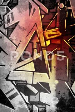 Graffiti over old dirty wall, urban hip hop background gray texture painted w Stock Illustration