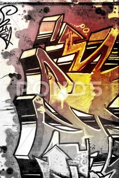 Graffiti over old dirty wall, urban hip hop background gray texture painted w Stock Illustration
