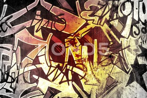 Graffiti over old dirty wall, urban hip hop background gray texture painted w Stock Illustration