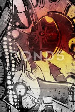 Graffiti over old dirty wall, urban hip hop background gray texture painted w Stock Illustration