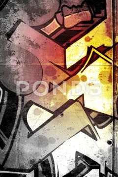Graffiti over old dirty wall, urban hip hop background gray texture painted w Stock Illustration