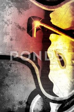 Graffiti over old dirty wall, urban hip hop background gray texture painted w Stock Illustration