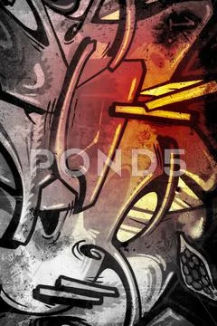 Graffiti over old dirty wall, urban hip hop background gray texture painted w Stock Illustration