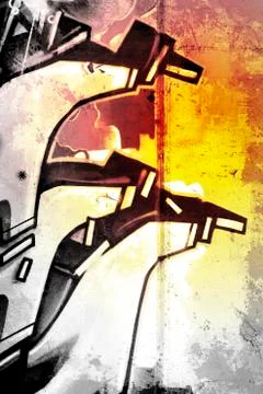 Graffiti over old dirty wall, urban hip hop background gray texture painted w Ilustração Stock
