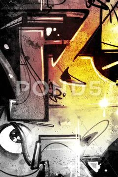 Graffiti over old dirty wall, urban hip hop background gray texture painted w Stock Illustration