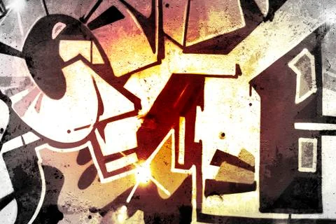 Graffiti over old dirty wall, urban hip hop background gray texture painted w Ilustração Stock