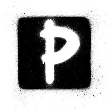 Graffiti P font sprayed in white over black square Stock-Illustration