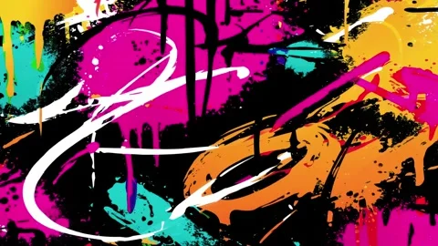 Graffiti Paint Splash Background With Magenta Drips and Orange Brush Marks Stock Footage 315512835