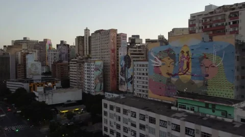 Graffiti panels on buildings in Latin America Stock Footage