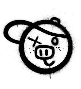 Graffiti pig with baseball cap icon sprayed in black Stock Illustration