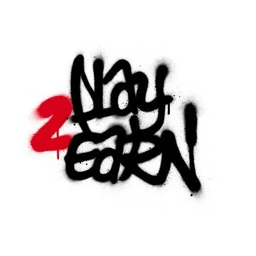 Graffiti play to earn text sprayed in black over white Stock Illustration