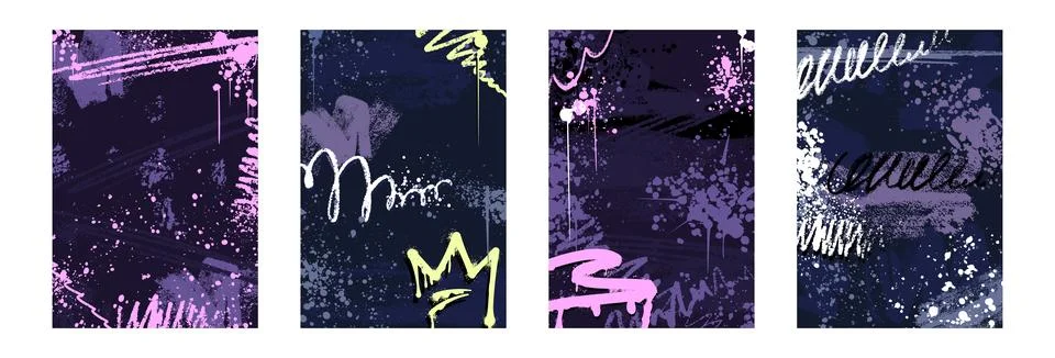 Graffiti posters with stencil frames, spray paint street art decoration with ink Stock Illustration