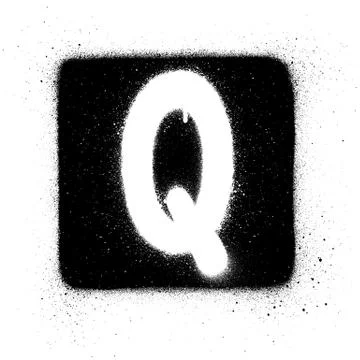 Graffiti Q font sprayed in white over black square Stock Illustration