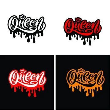 Graffiti Queen Typography with Orange Drips on White Background Illustrazione stock