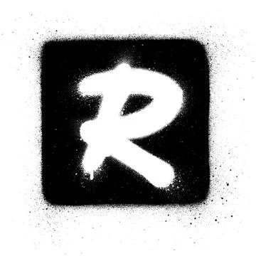 Graffiti R font sprayed in white over black square Stock-Illustration