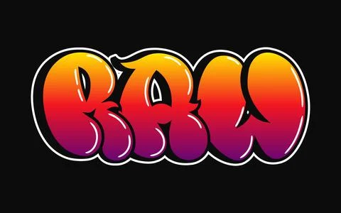 Graffiti RAW Text on Black Background Stock Illustration