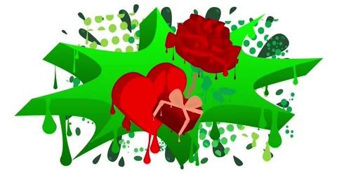 Graffiti Red Heart, Gift Box and Rose video Stock Footage 328192507