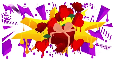 Graffiti Red Heart, Gift Box and Rose animation Stock Footage 328192516