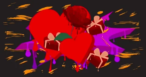 Graffiti Red Heart, Gift Box and Rose Stock Footage 328192529
