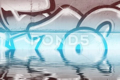 Graffiti reflection in the water, artistic chrome letters Stock Illustration