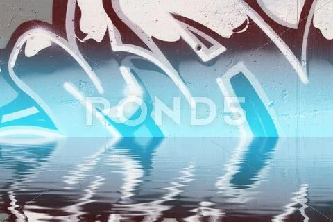 Graffiti reflection in the water, artistic chrome letters Stock Illustration