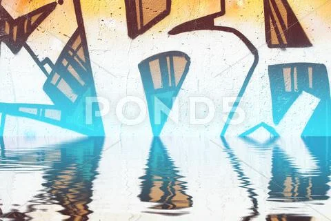 Graffiti reflection in the water, artistic chrome letters Stock Illustration