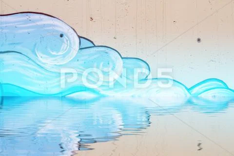Graffiti reflection in the water, artistic clouds Stock Illustration