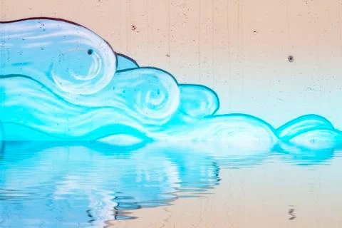 Graffiti reflection in the water, artistic clouds Stock Illustration