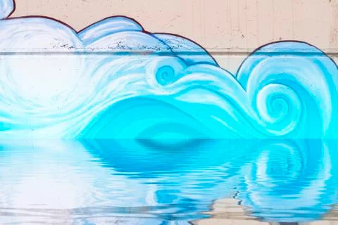 Graffiti reflection in the water, artistic clouds Stock Illustration