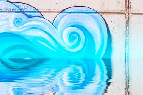 Graffiti reflection in the water, artistic clouds Stock Illustration