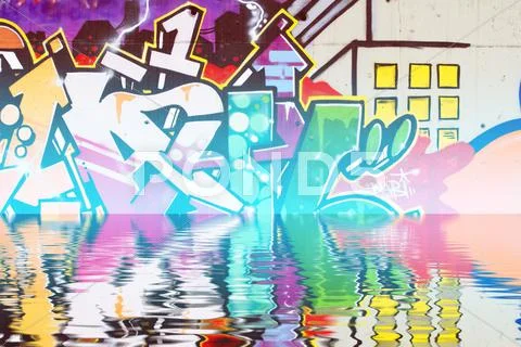 Graffiti reflection in the water, artistic urban arrows Stock Illustration