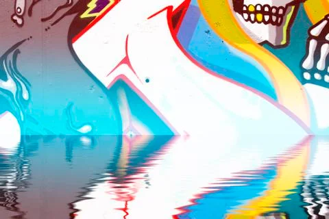 Graffiti reflection in the water, blue draw Ilustración de archivo