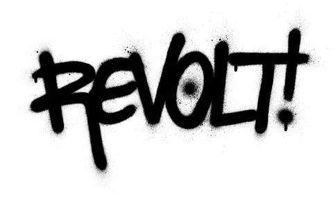 Graffiti revolt word sprayed in black over white Stock Illustration