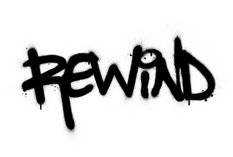 Graffiti rewind word sprayed in black over white Stock Illustration