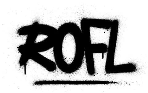 Graffiti ROFL abbreviation sprayed in black over white Stock Illustration