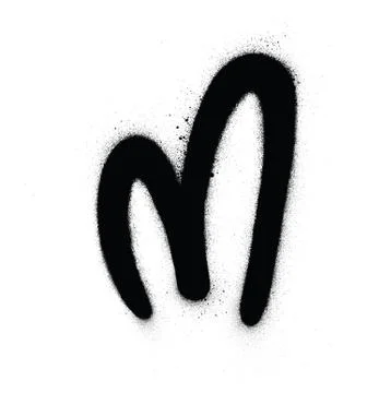 Graffiti round M font sprayed in black over white Stock Illustration