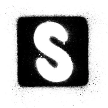 Graffiti S font sprayed in white over black square Stock Illustration