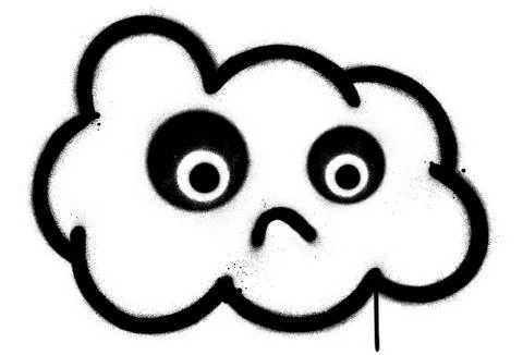 Graffiti sad cloud icon sprayed in black over white Stock Illustration