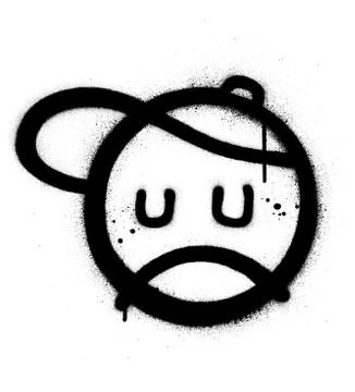 Graffiti sad face icon sprayed in black over white Stock Illustration