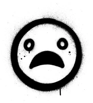 Graffiti sad face icon sprayed in black over white Stock Illustration