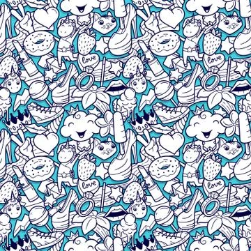 Graffiti seamless pattern with girlish doodles Stock Illustration