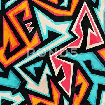Graffiti seamless pattern with grunge effect Stock Illustration
