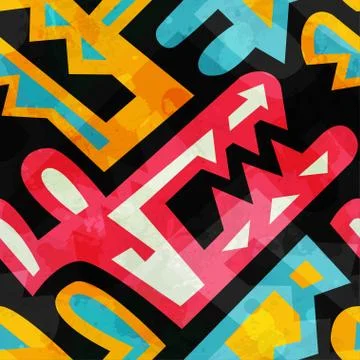 Graffiti seamless pattern with grunge effect. Illustrazione stock