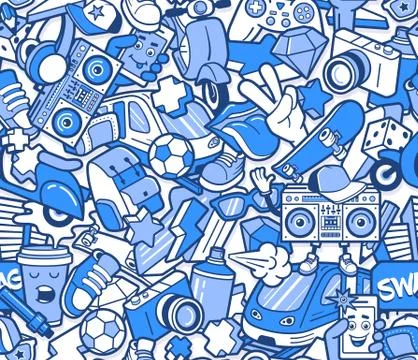Graffiti seamless pattern with line icons collage Stock Illustration