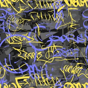Graffiti seamless pattern with street art wall tags. Vector Stock Illustration