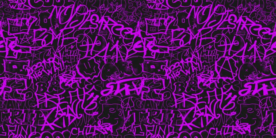 Graffiti seamless pattern wallpaper art.Vector graphic background illustration Stock Illustration