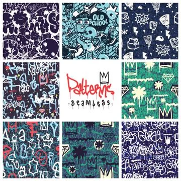 Graffiti seamless patterns set Illustrazione stock