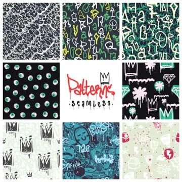 Graffiti seamless patterns set Stock Illustration