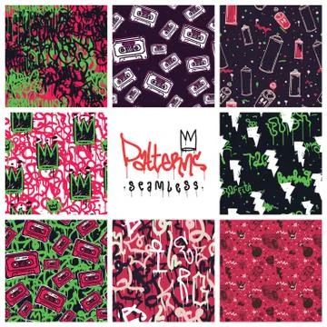 Graffiti seamless patterns set Stock Illustration