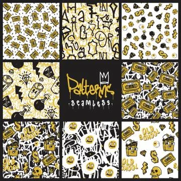 Graffiti seamless patterns set Illustrazione stock